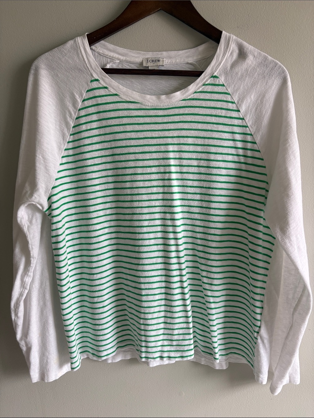J.Crew White Green Stripe‎ Long Sleeve Tee Lightweight Casual Top Medium